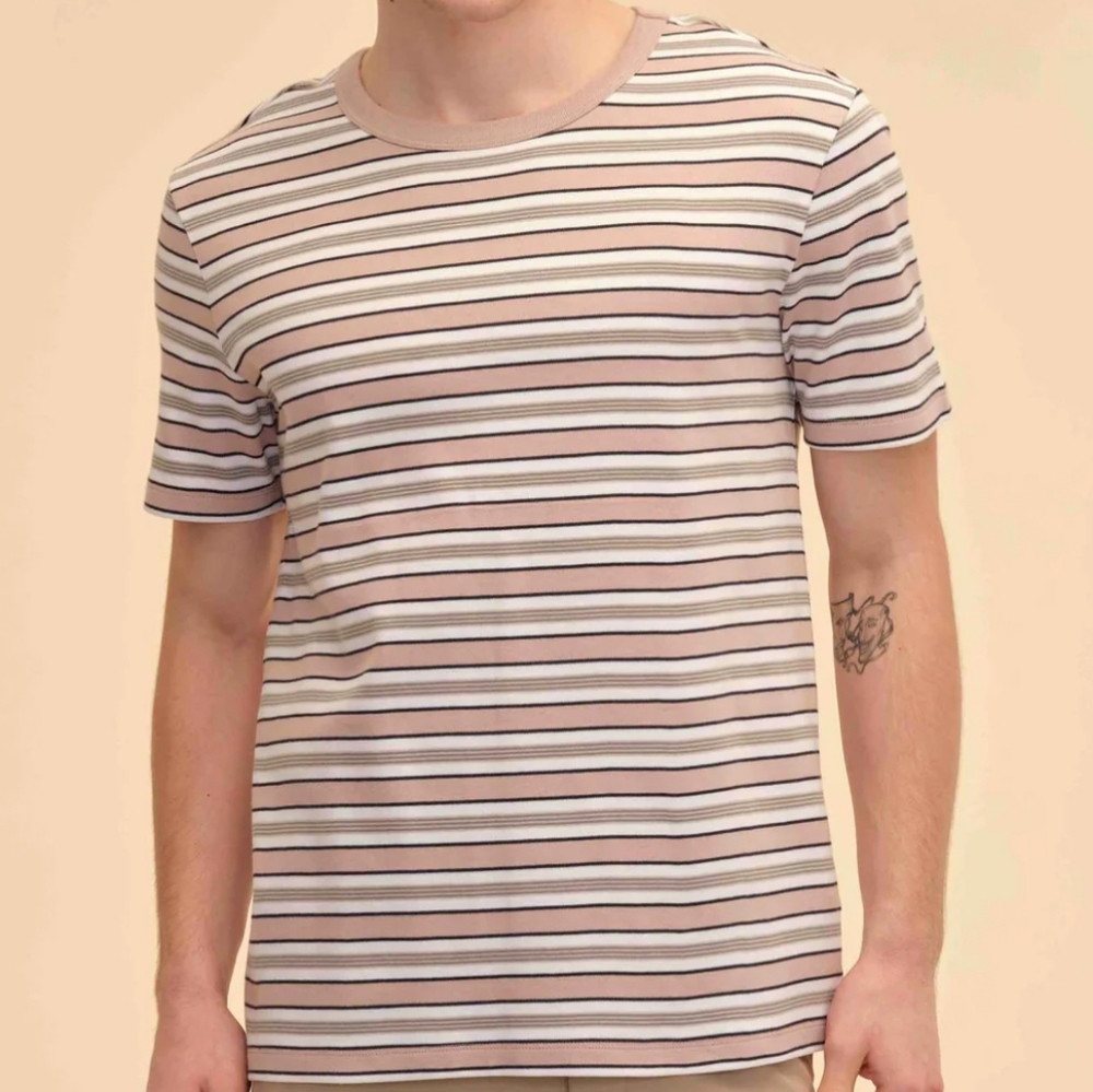 Magaschoni Men's short Sleeve Cotton Striped T-Shirt